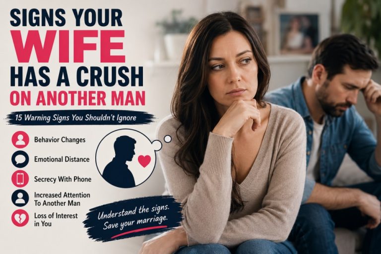 Signs Your Wife Has a Crush on Another Man – woman appearing emotionally distant while her husband looks concerned in the background.